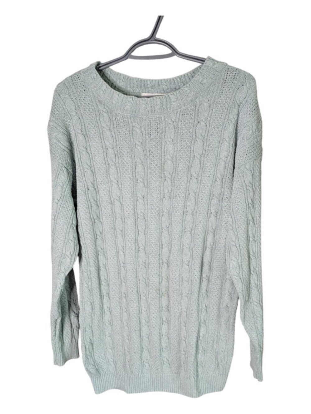 Vintage Casual Corner Mint Cable Knit Crewneck Sweater Silk Size Large